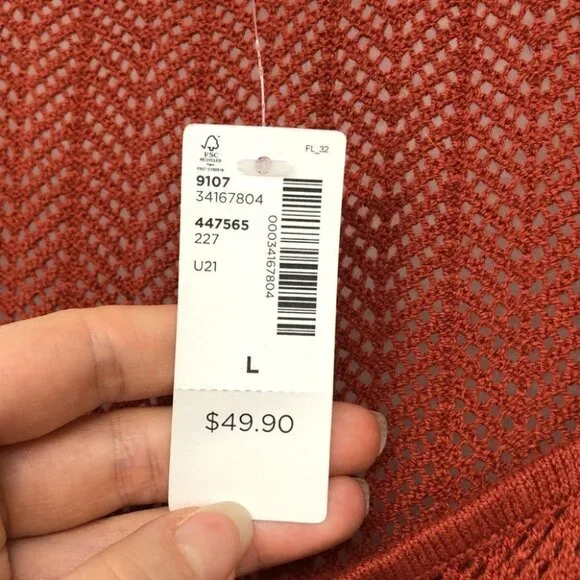 Reitmans NWT Burnt Orange crochet sheer square neck 2/3 sleeve top - Picture 7 of 14